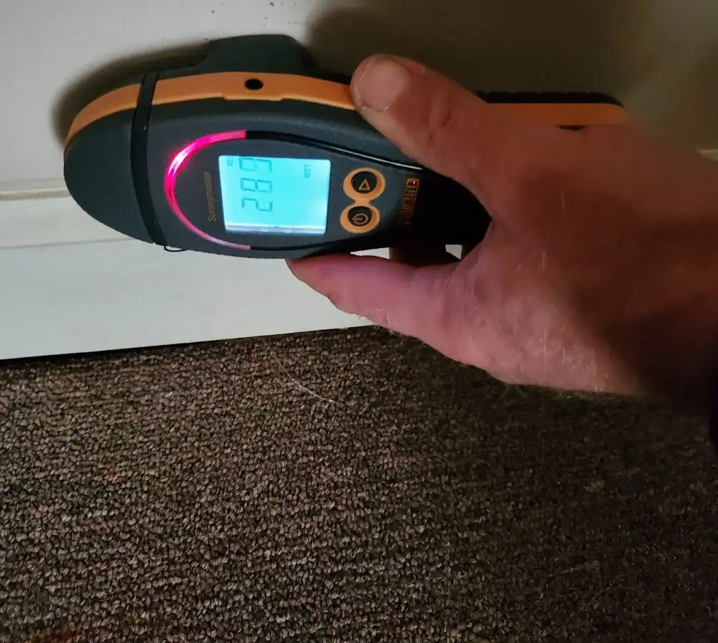 Moisture detection at baseboard during Burst Pipe Cleanup in Henrietta